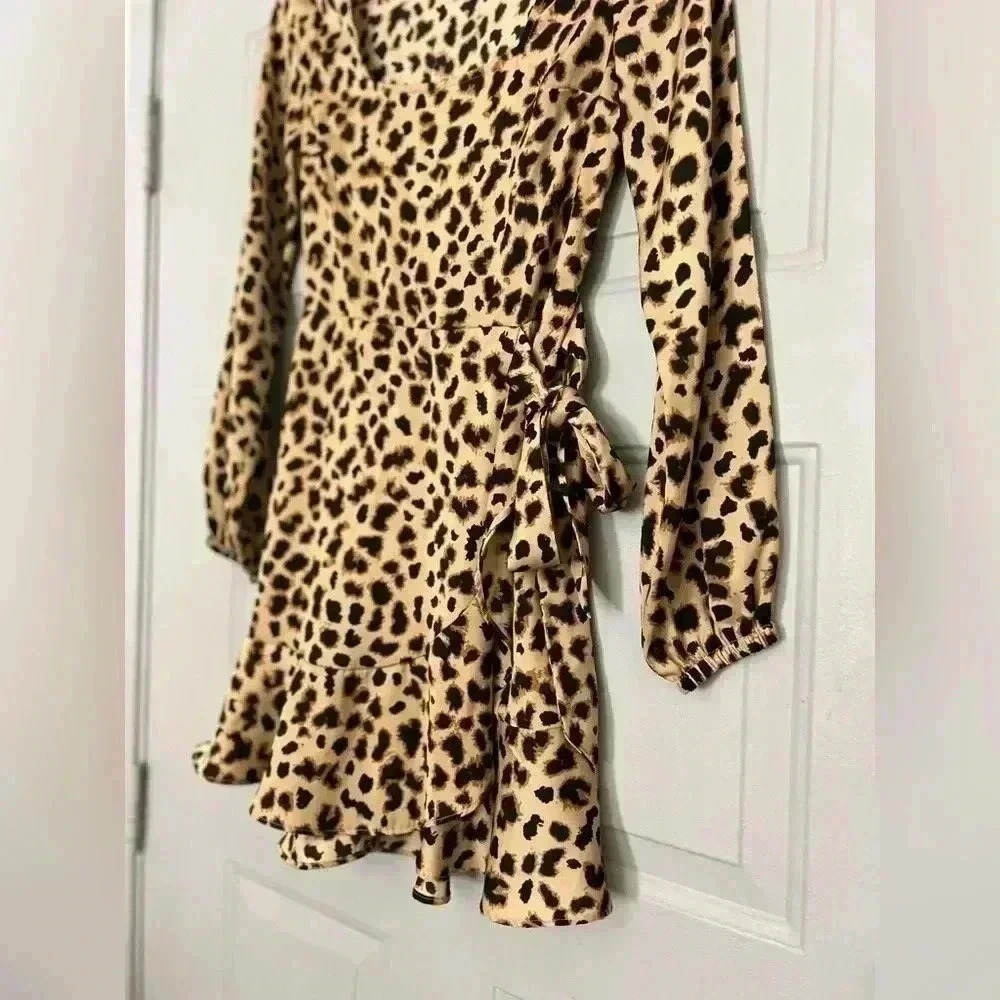 Express Leopard Print Square Neck Ruffle Wrap Dress - Picture 11 of 11